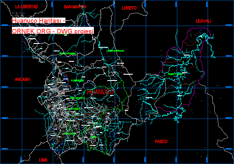 Huanuco Haritası dwg projesi Autocad Projeler