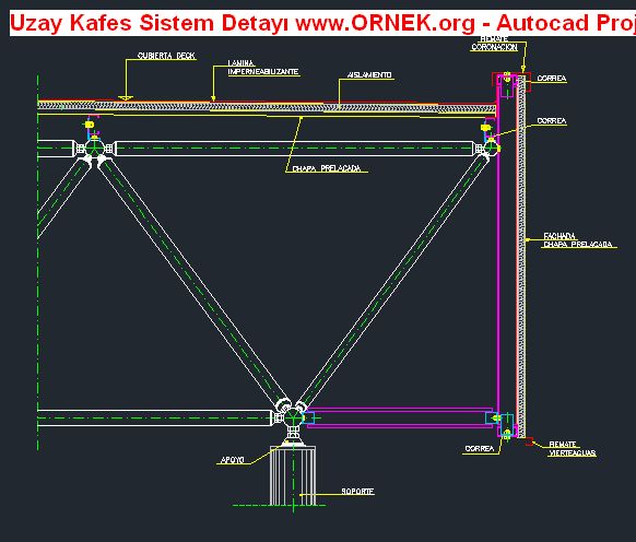 Uzay Kafes Sistem Detayı dwg projesi Autocad Projeler