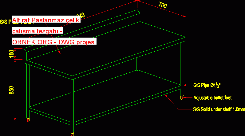 Alt raf Paslanmaz çelik çalışma tezgahı 24.23 KB