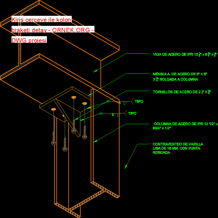 column bracket detail with frame beam
