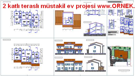 İki katlı teraslı ev projesi 2 katlı teraslı müstakil ev projesi