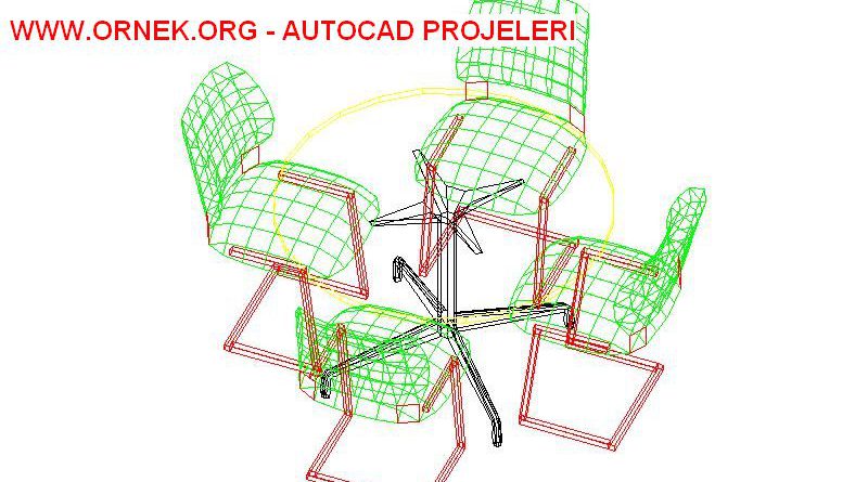 3D Yuvarlak Kafe Masası 4 Sandalyeli 3 Boyutlu Yuvarlak Kafe Masası 4 Sandalyeli