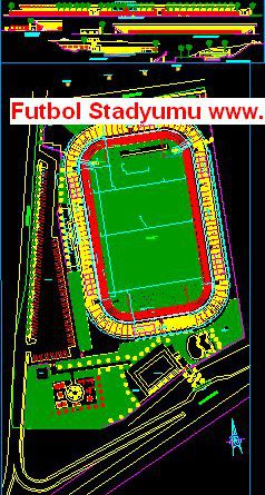 futbol sahası stat stadı detaylı plan kesit ve görünüşleri Futbol Stadyumu