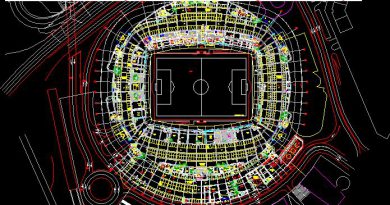 futbol sahası stat stadı planı ve park alanları ile detaylı çizimleri Futbol Stadyumu ve Çevresi