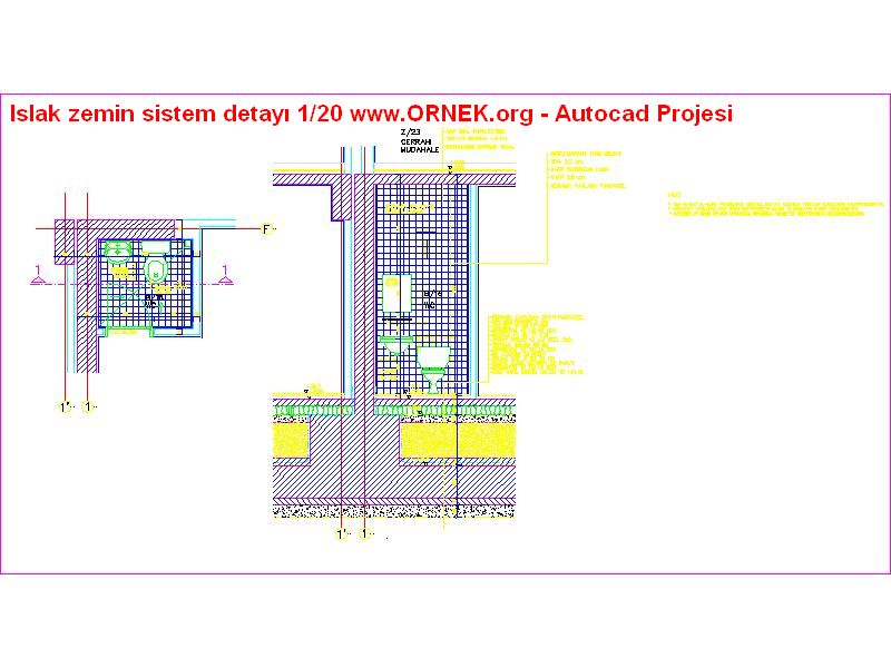 Islak Zemin Sistem Detayı 1-20 Dwg Projesi - Autocad Projeler