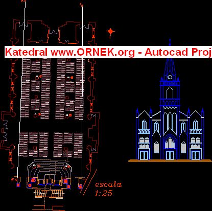 Mimari plan ve kilise cephe görünüşü Katedral