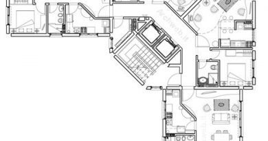 4 daireli kat projesi örneği Köşe parselde diagonal daire projesi