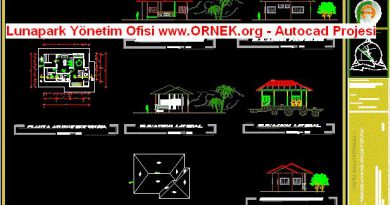 eğlence parkı Yönetim ofisi - Plan - bölümü - cephe - kapak Lunapark Yönetim Ofisi