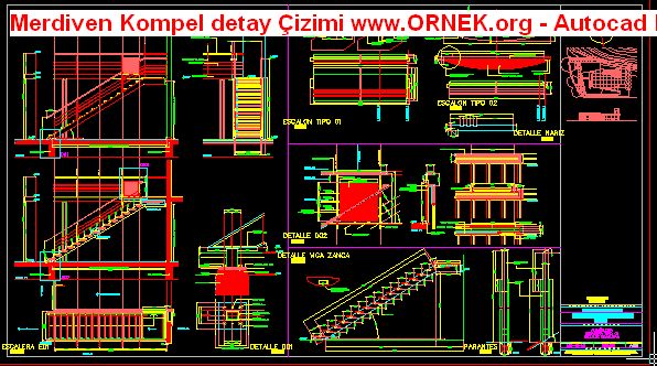Beton ve demir merdiven inşaat detayları ölçekli 1-25 aksesuarları ve demir çizimlerin 1-2 ölçekli Merdiven sistem donatı detay çizimi