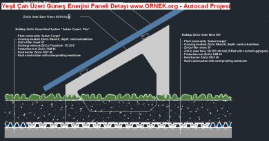 Yeşil Çatı Üzeri Güneş Enerjisi Paneli Detay Çizimi Yeşil Çatı Üzeri Güneş Enerjisi Paneli Detayı